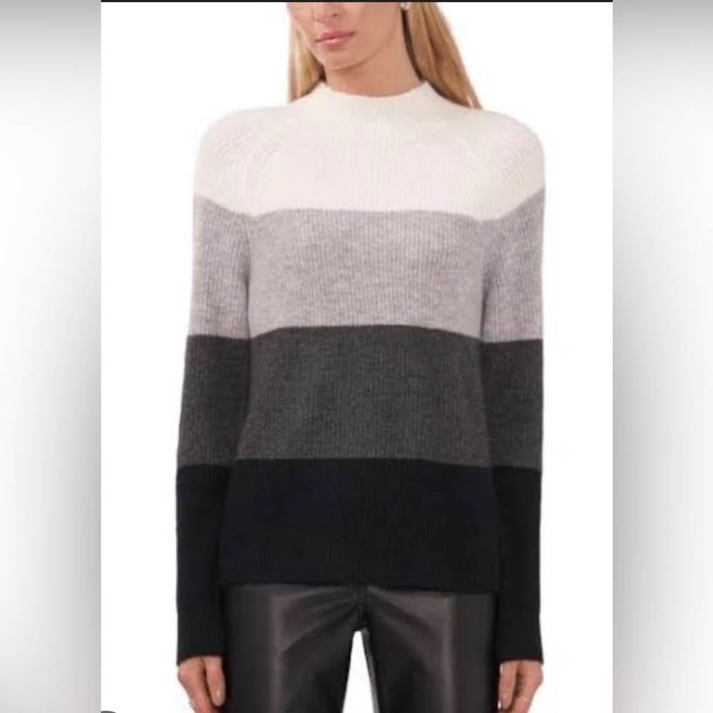 Halogen Women's Striped Mock Turtleneck Sweater - White, Gray, Black